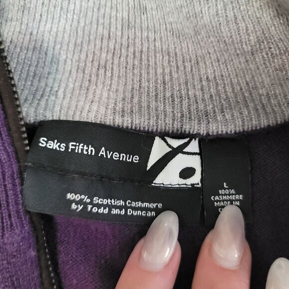 Saks Fifth Avenue  Todd & Duncan Purple Scottish Cashmere Half-Zip Sweater L men - Picture 3 of 8